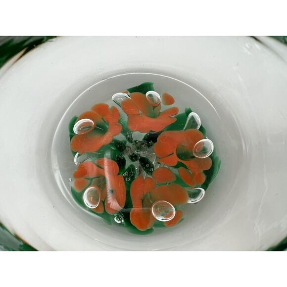 Vintage St. Clair Art Glass Trinket Dish Ashtray w Orange Trumpet Flowers - Picture 4 of 9